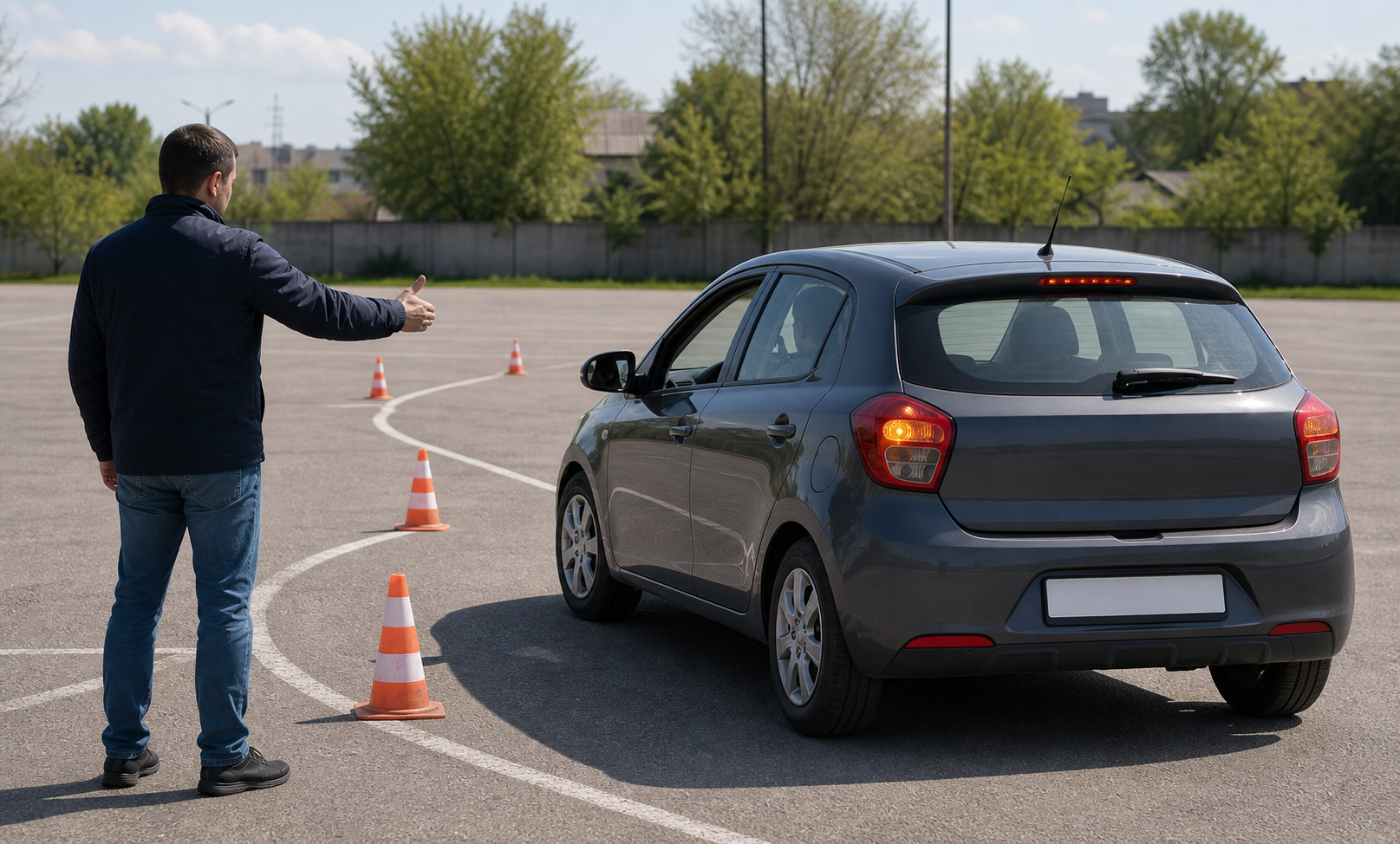 Cursant auto exersând semnalizarea înainte de un viraj într-o zonă de antrenament